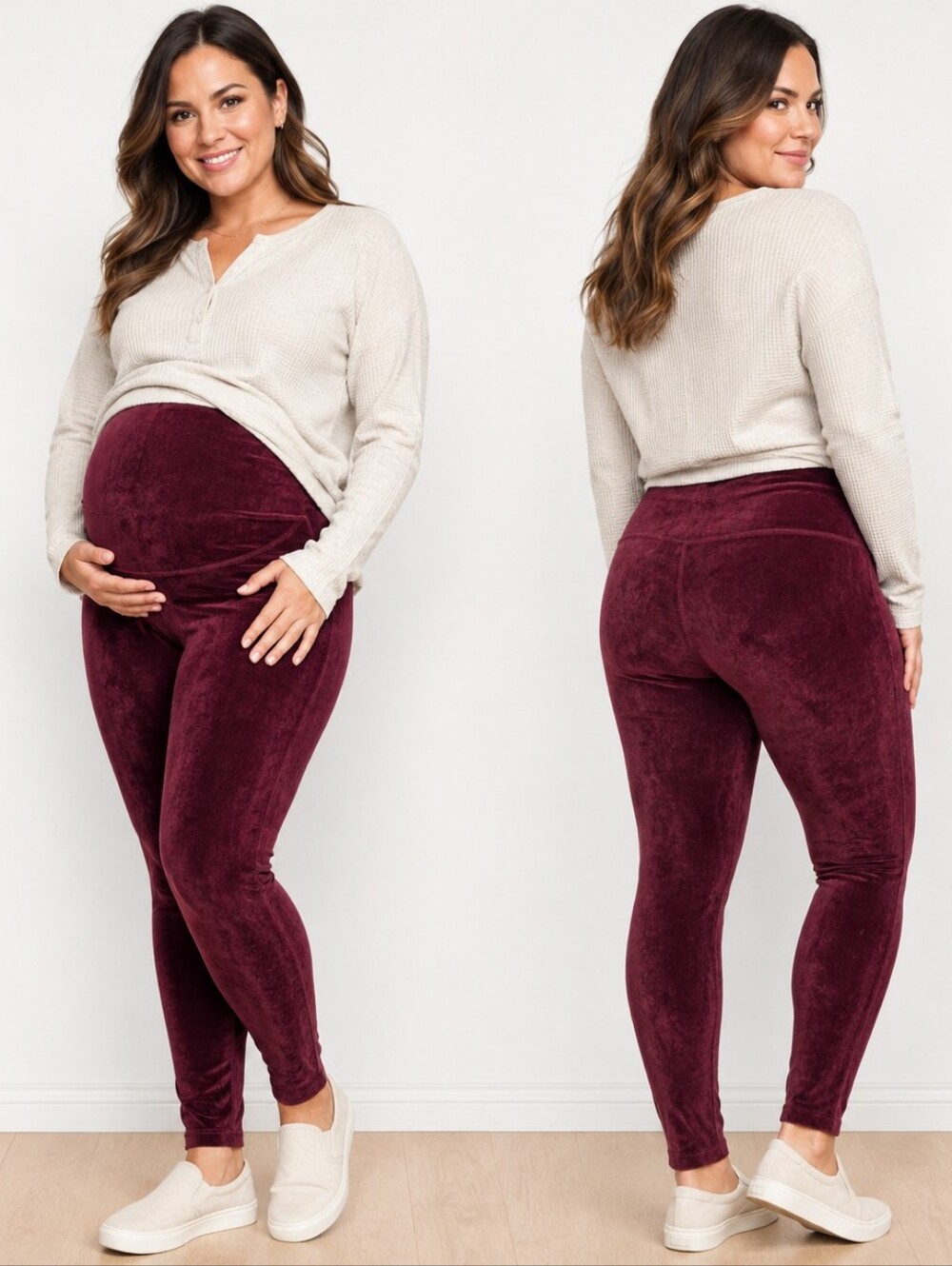 Old Navy Maternity Size L Burgundy Velour Leggings High Rise Soft Stretch Luxe C